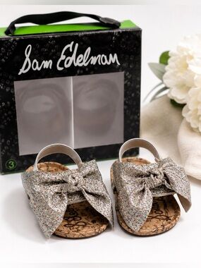 Sam‎ Edelman Baby Gigi Glitter Bow Dress Sandals/Shoes - Sz 3 USA